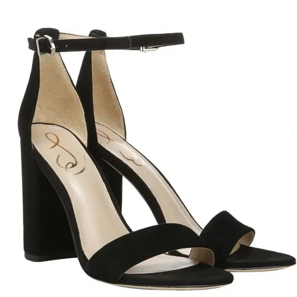 Shoes Sam Edelman Yaro Ankle Strap Sandal Block Heel Black Suede